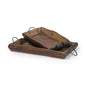 Set of Two Brown Rectangular Wood Indoor Outdoor Serving Tray With Handles