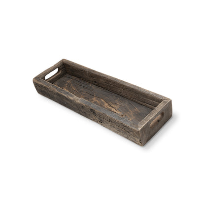 24" Brown Wood Indoor Outdoor Tray With Handles