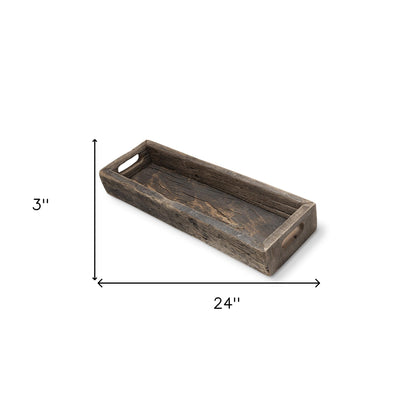 24" Brown Wood Indoor Outdoor Tray With Handles