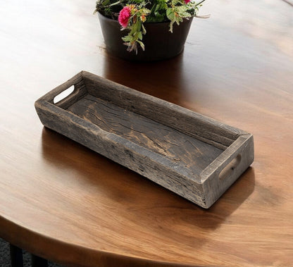 24" Brown Wood Indoor Outdoor Tray With Handles