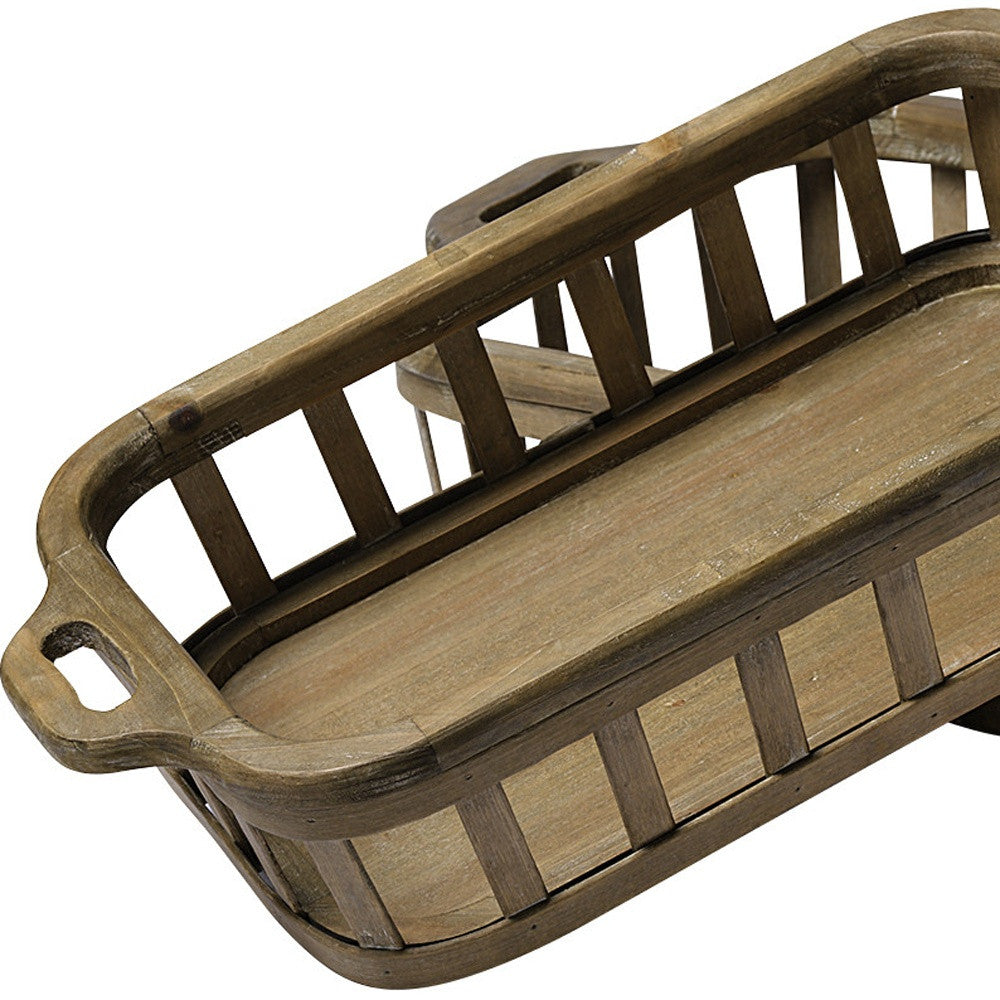 Set of Two Brown Wood Indoor Outdoor Tray With Handles