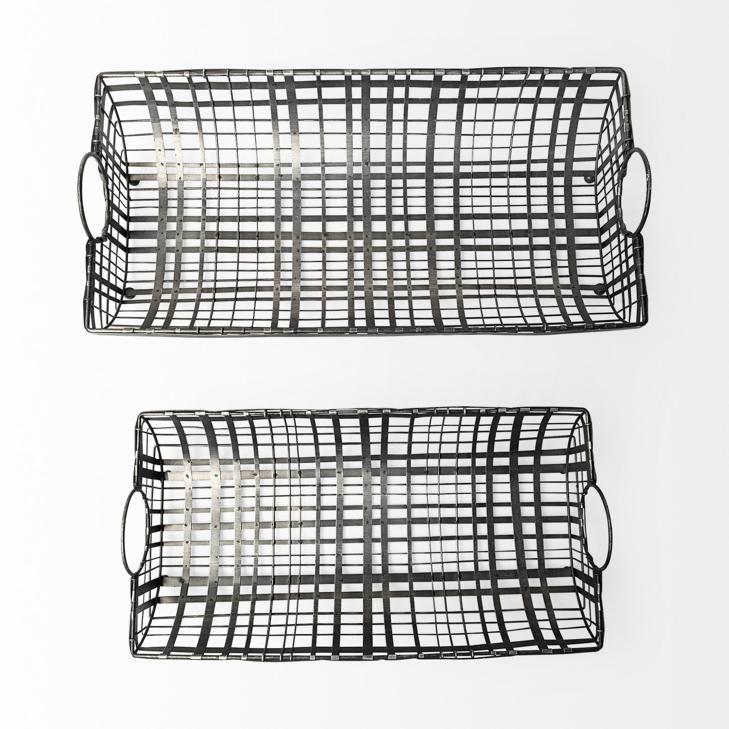 Set of Two Gray Metal Indoor Outdoor Serving Tray With Handles