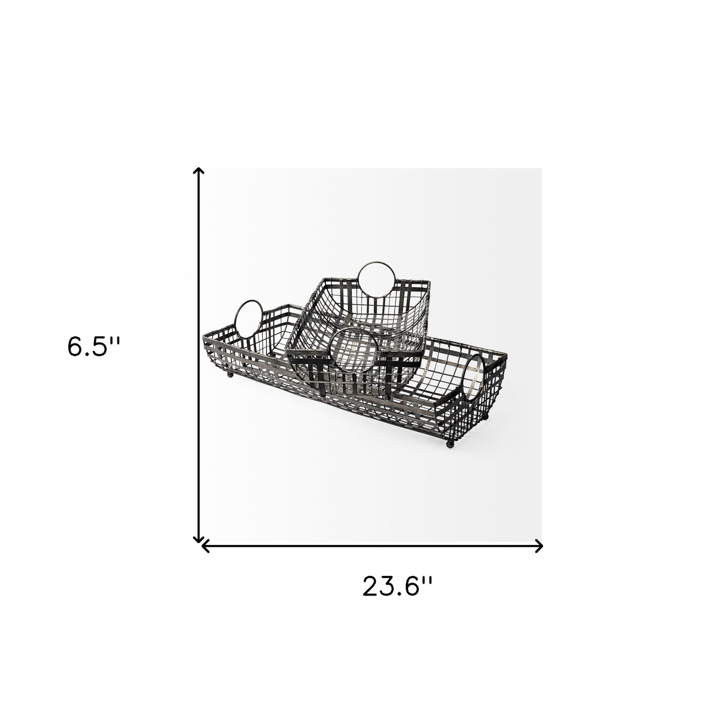 Set of Two Gray Metal Indoor Outdoor Serving Tray With Handles