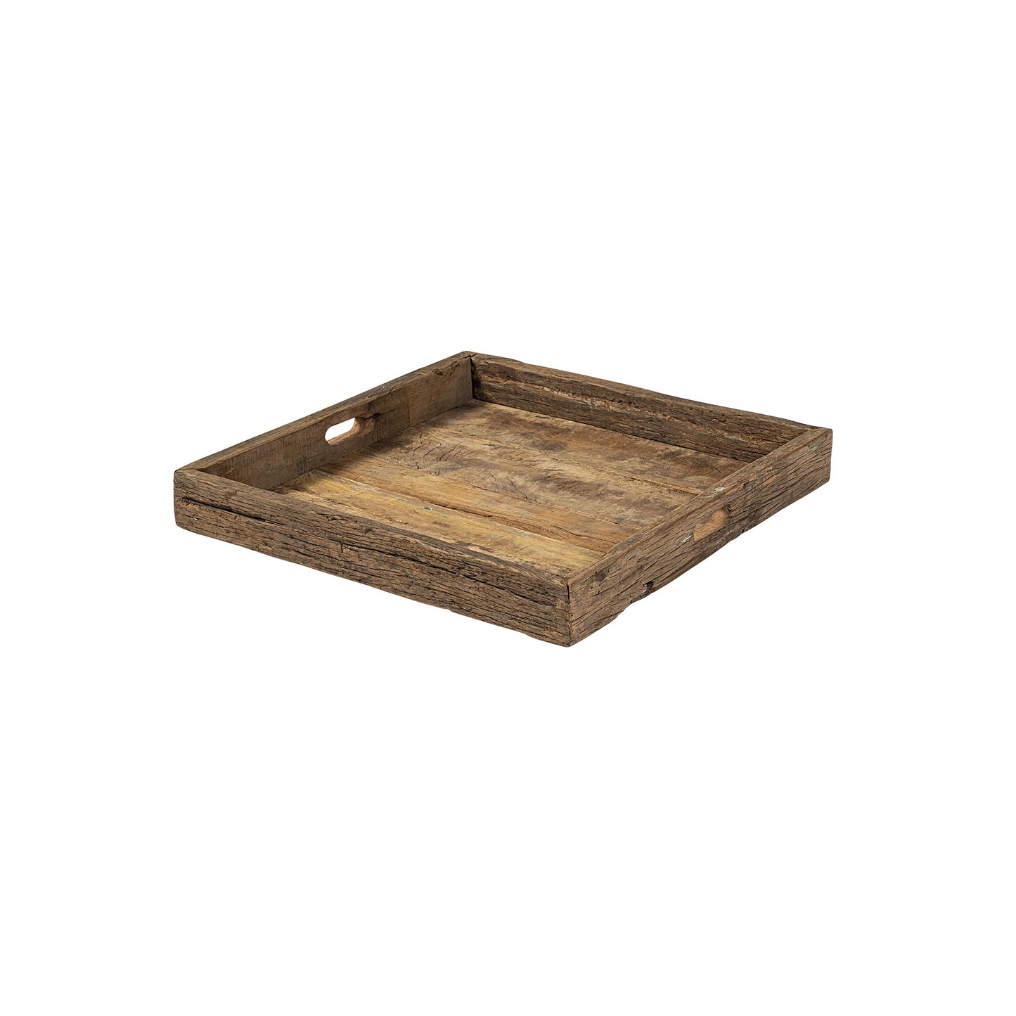 24" Brown Square Reclaimed Wood Tray With Handles