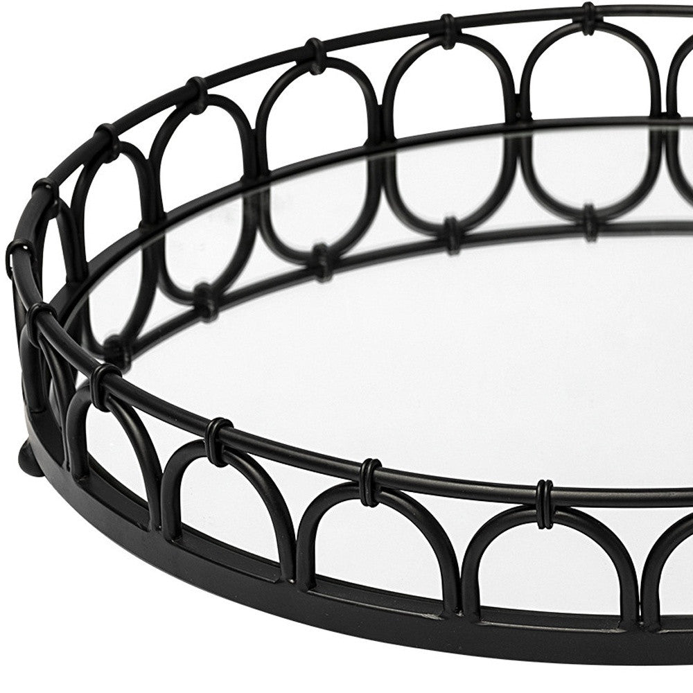 20" Black Round Metal Indoor Outdoor Serving Tray With Handles