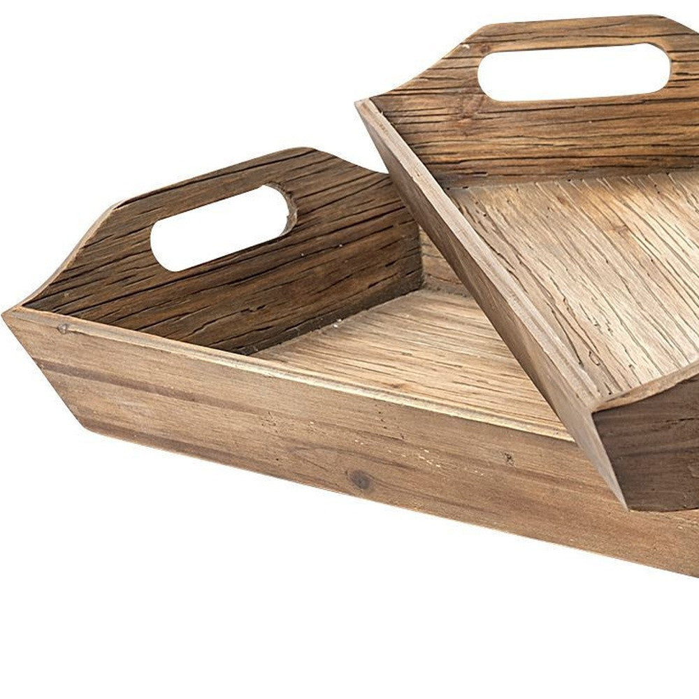 Set Of 2 Natural Brown Wood With Grains And Knots Highlight Trays