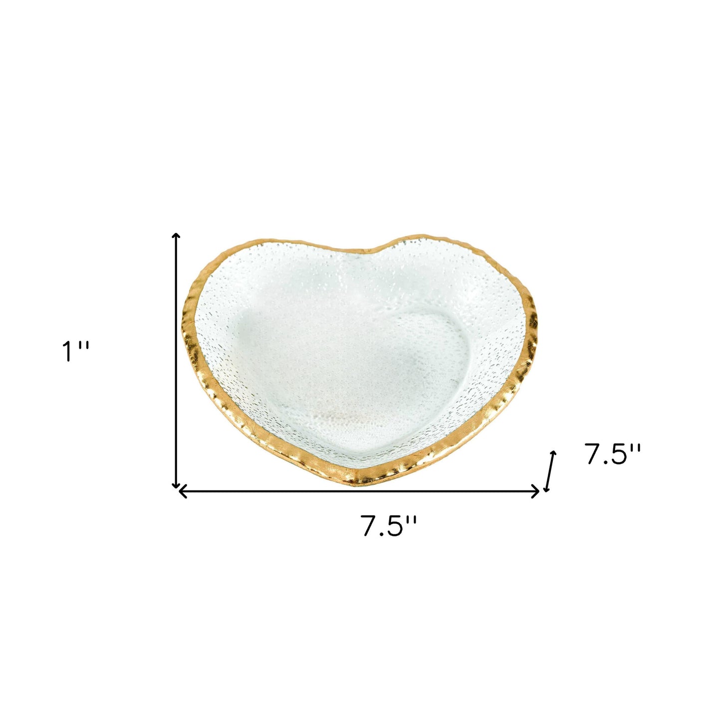 8" Mouth Blown Seeded Glass Heart Plate with Gold Rim