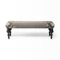 55" Gray and Black Upholstered Cotton Blend Floral Distressed Bench