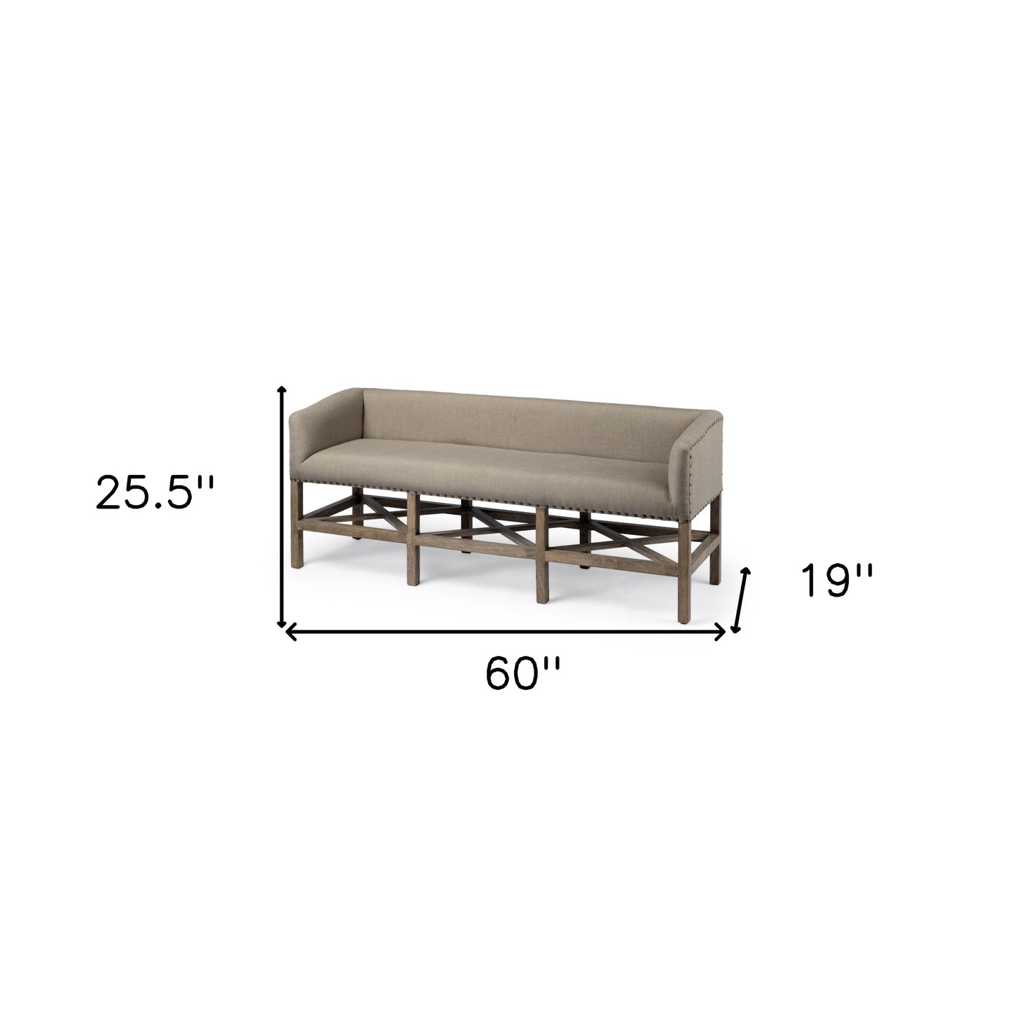 19" Beige and Brown Upholstered Cotton Blend Bench