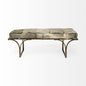 55" Gray and Antiqued Brass Faux Fur Upholstery Bench