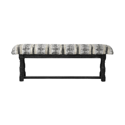 15" Off White and Black Upholstered Faux Leather Bench