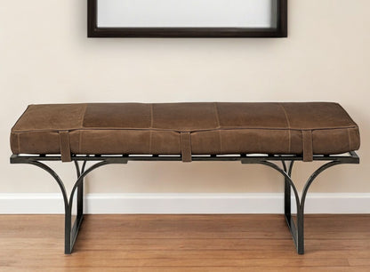 55" Brown and Black Genuine Leather Upholstery Bench