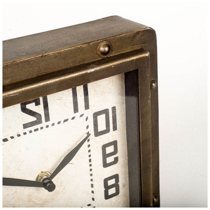 Square  Bronze Toned Metal Desk Table Clock With Traditional Black Numbers And Hands