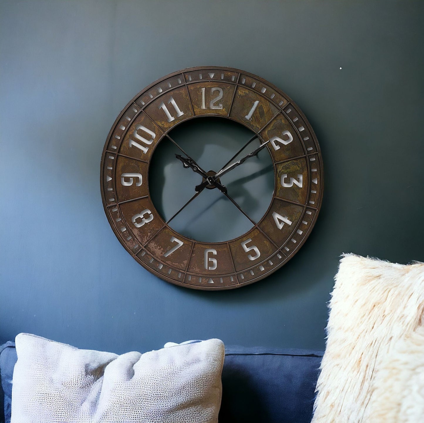 57" Round Industrial Brown Wall Clock