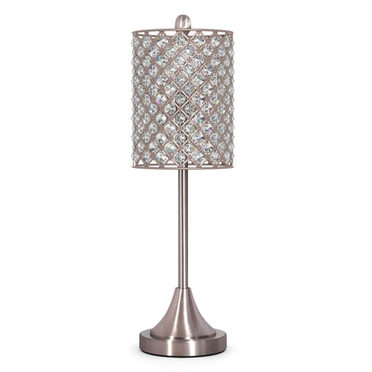 Set of Two 24" Silver Metal Table Lamp With Clear Drum Shade