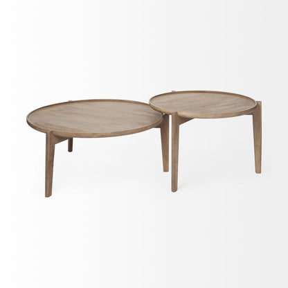 Set of Two 40" Brown Solid Wood Round Nested Coffee Tables