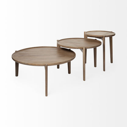 Set of Two 40" Brown Solid Wood Round Nested Coffee Tables