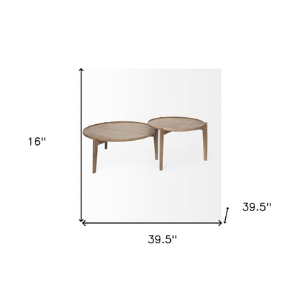 Set of Two 40" Brown Solid Wood Round Nested Coffee Tables