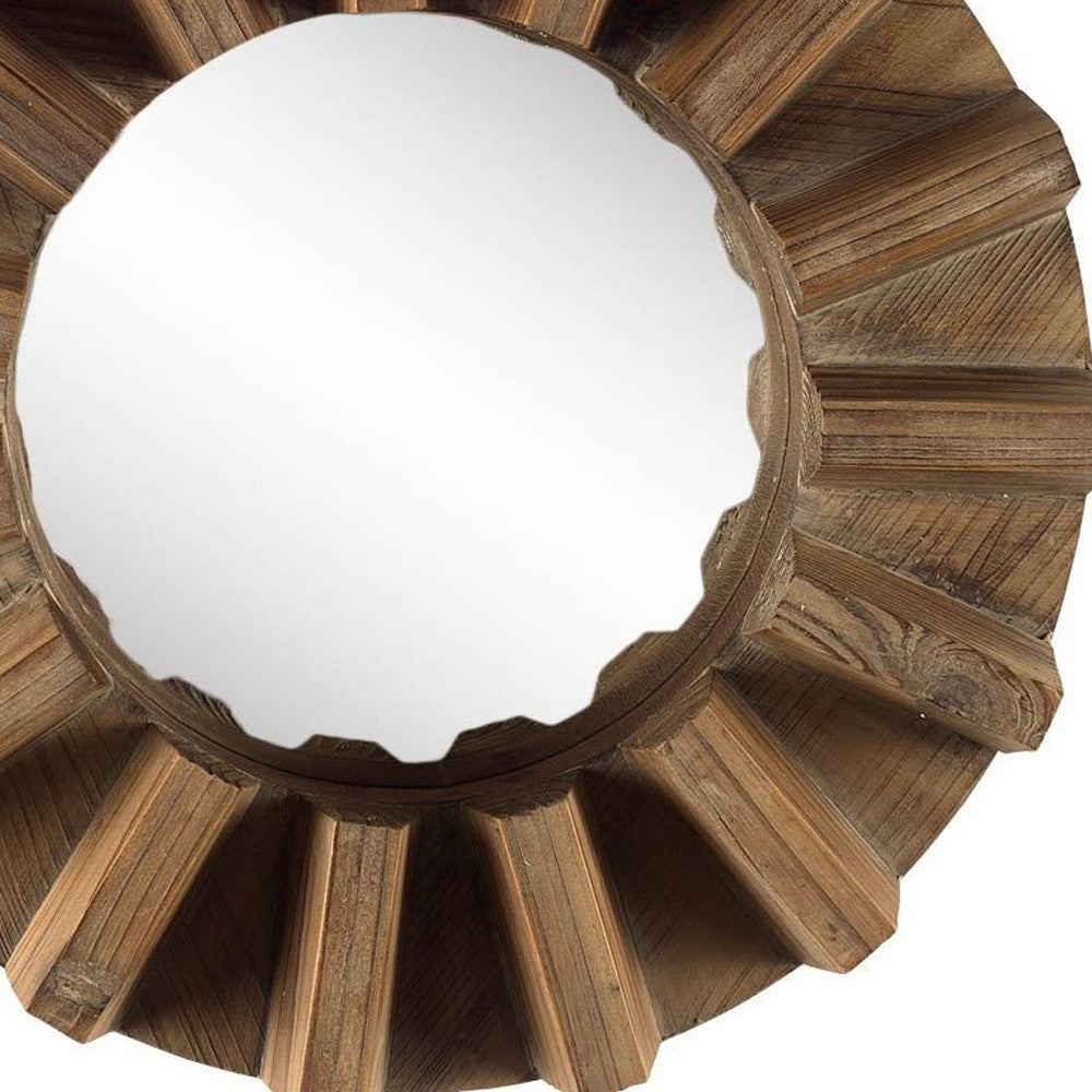 Sprocket 17" Round Walnut Finish Frame Wall Mirror