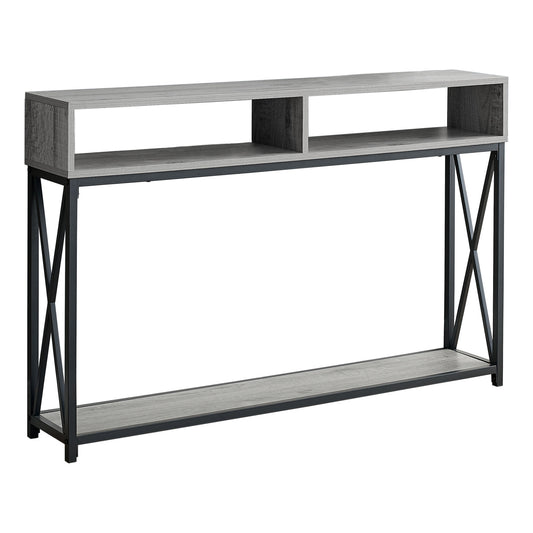 47" Gray and Black Frame Console Table With Shelves