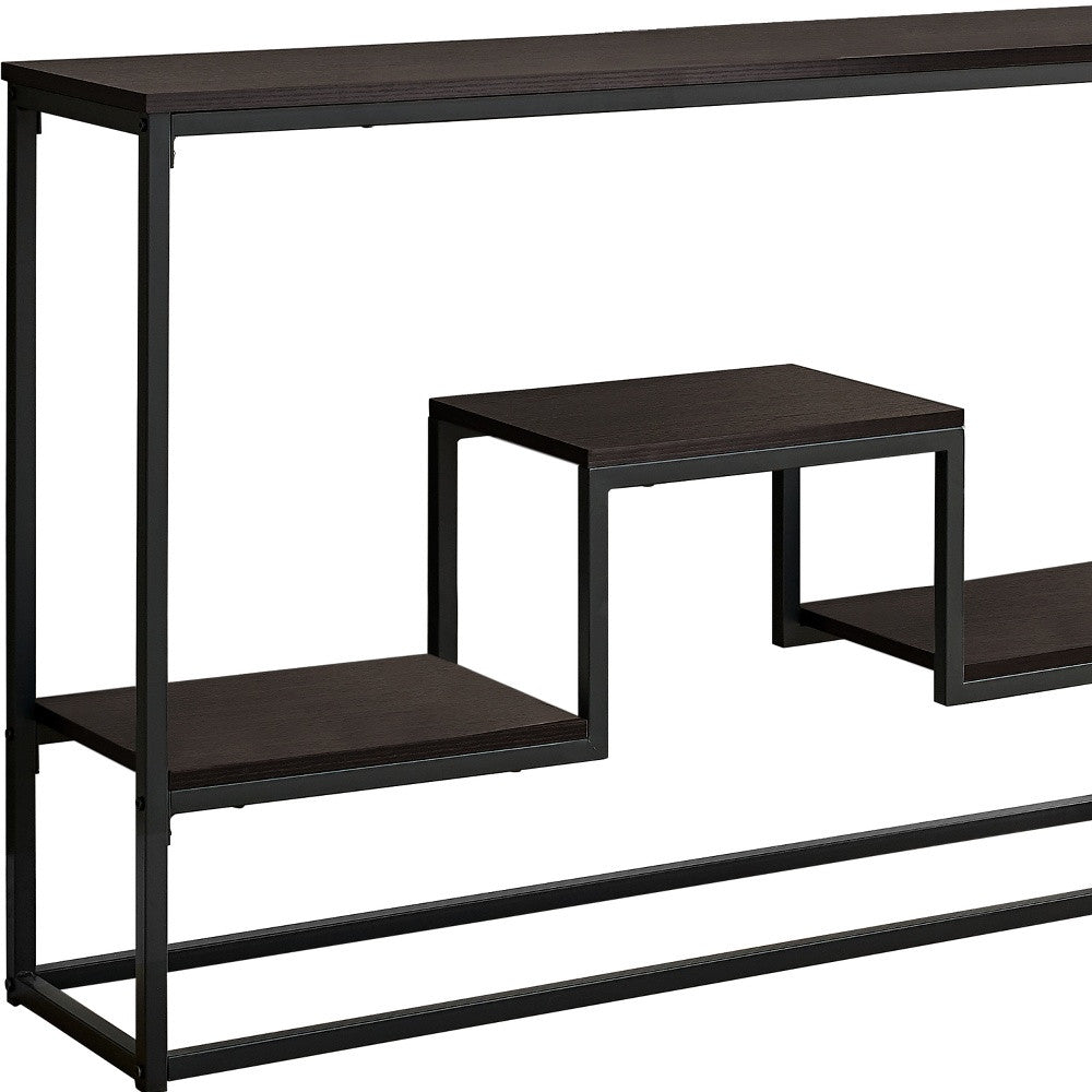 48" Brown and Black Frame Console Table With Shelves