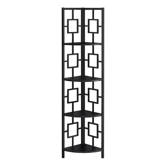 62" Black Metal Corner Bookcase