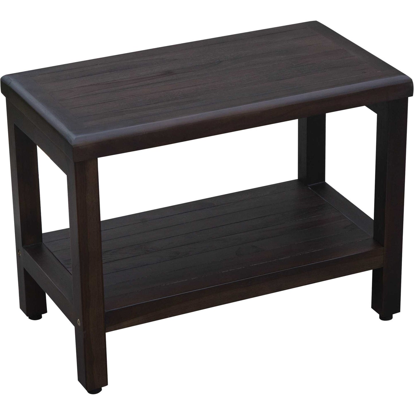 Rectangular Teak Shower Bench With Shelf In Brown Finish