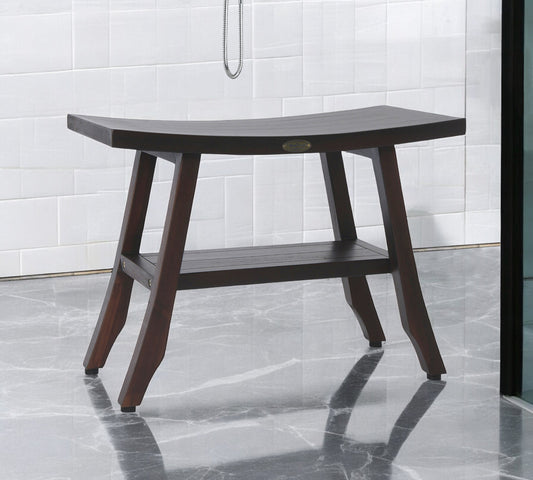 Contemporary Teak Shower Bench With Shelf In Brown Finish