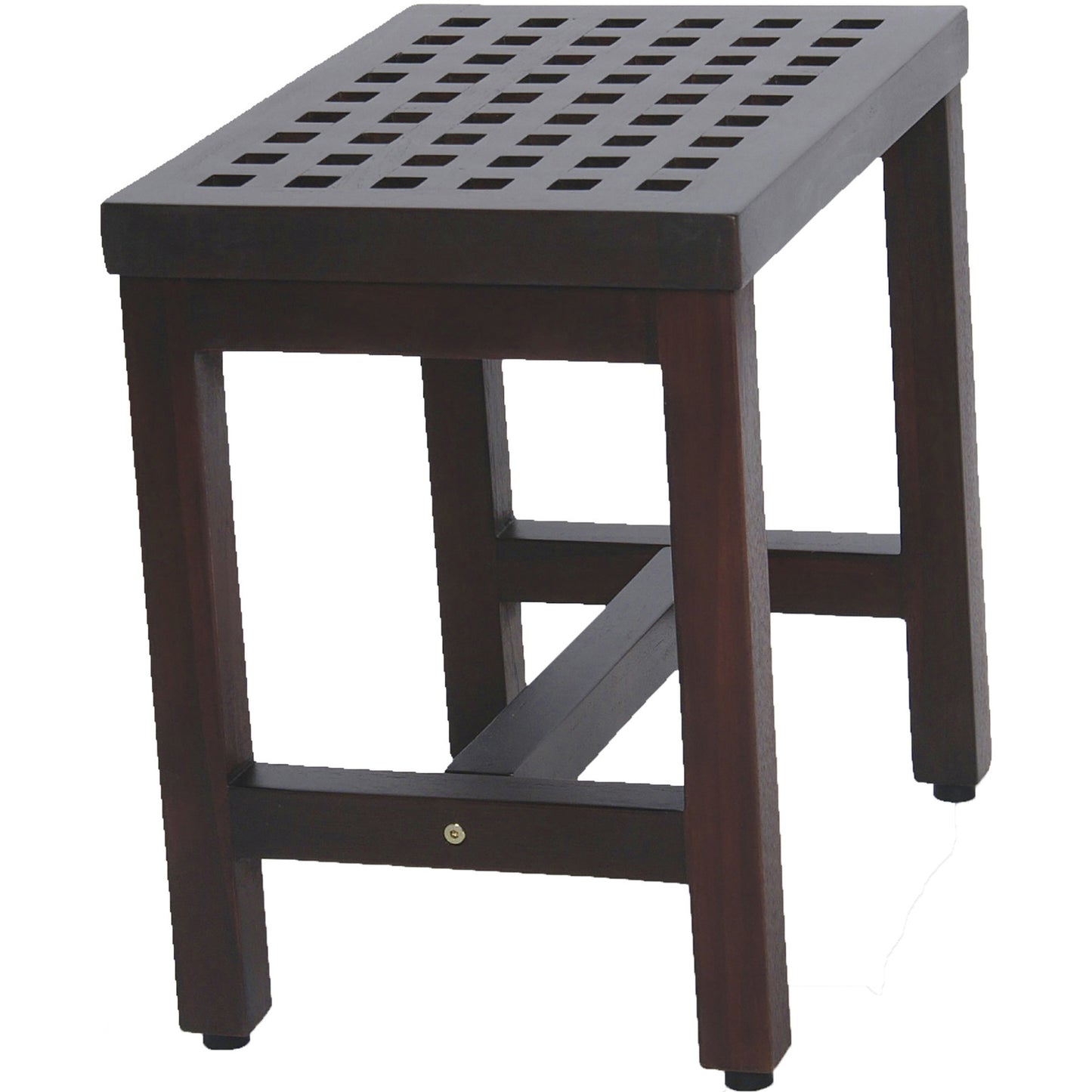 Compact Rectangular Teak Lattice Pattern Shower Or Outdoor Bench In Brown Finish