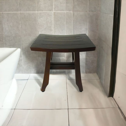 Compact Curvilinear Teak Shower Or Outdoor Bench In Brown Finish