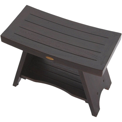 Teak Rectangular Shower Bench With Shelf In Brown Finish