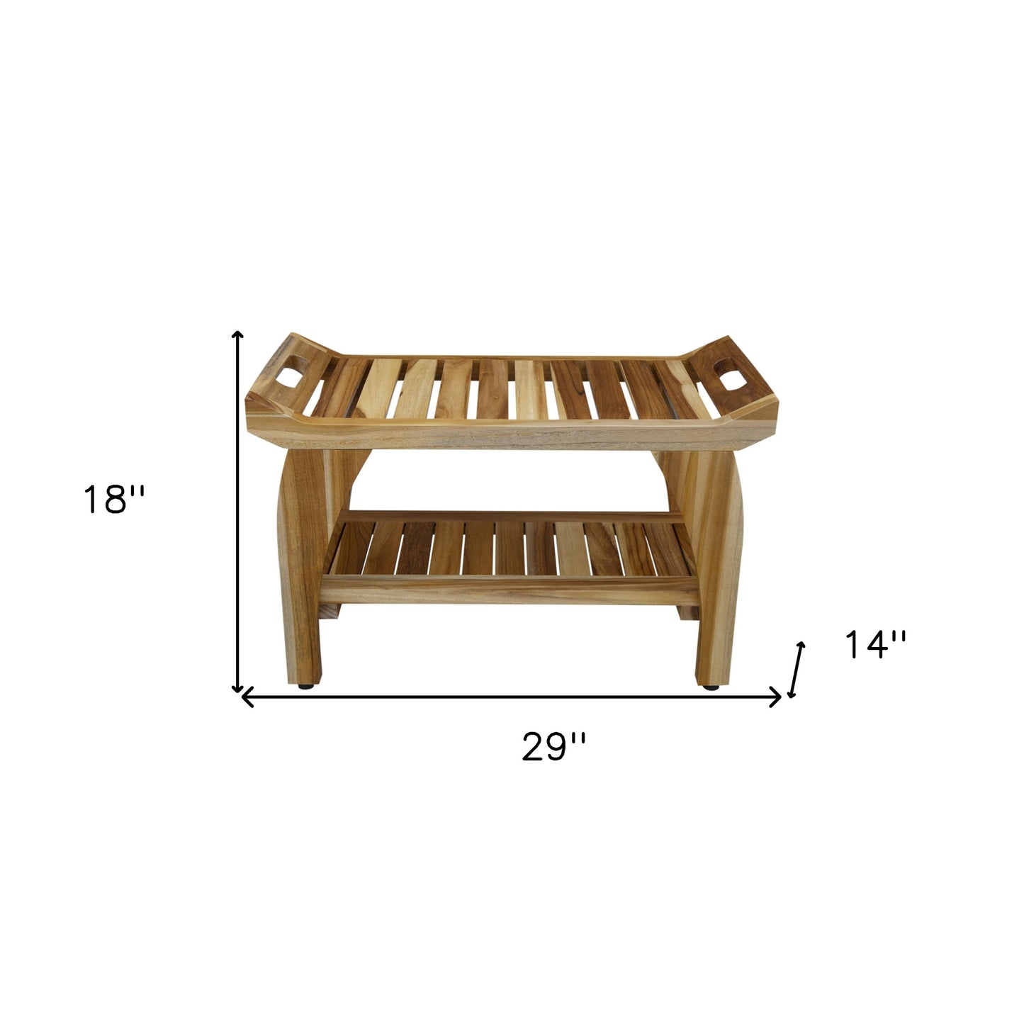 29" Teak Rectangular Shower Outdoor Bench With Handles In Natural Finish