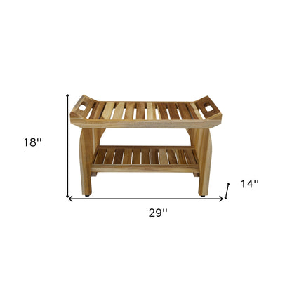 29" Teak Rectangular Shower Outdoor Bench With Handles In Natural Finish