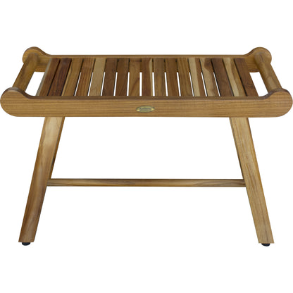 Rectangular Teak Shower Bench With Handles In Natural Finish