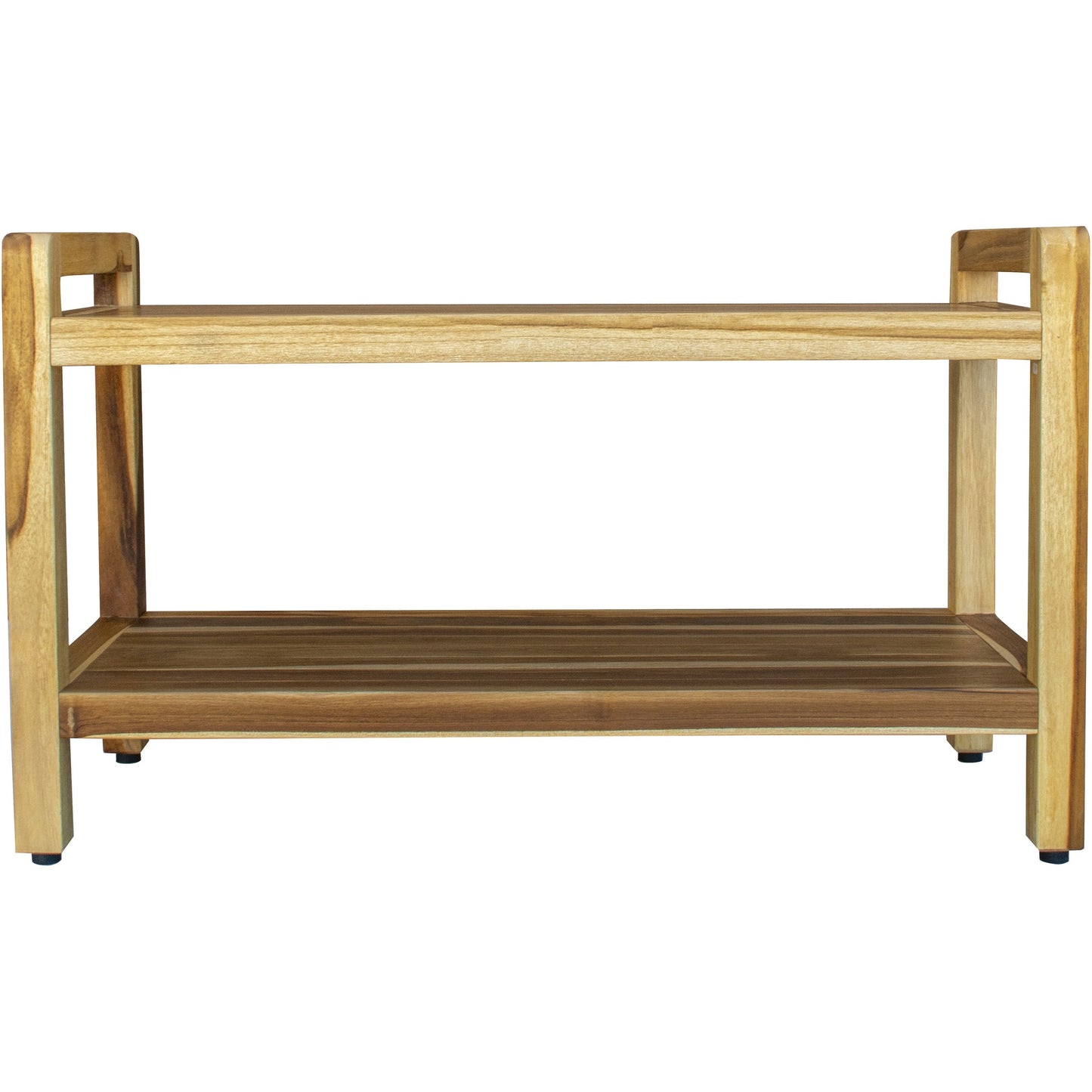 Rectangular Teak Shower Bench With Handles In Natural Finish