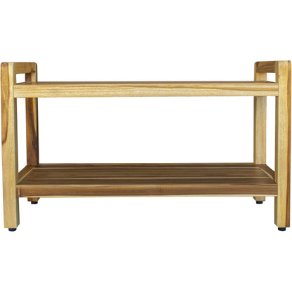 Rectangular Teak Shower Bench With Handles In Natural Finish