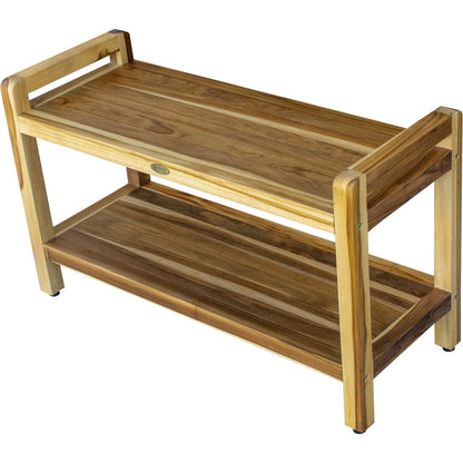 Rectangular Teak Shower Bench With Handles In Natural Finish