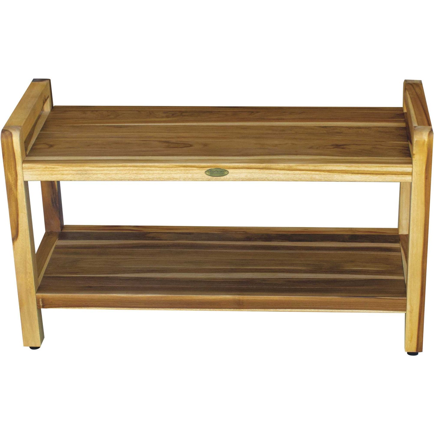 Rectangular Teak Shower Bench With Handles In Natural Finish