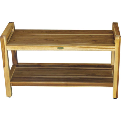 Rectangular Teak Shower Bench With Handles In Natural Finish