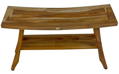 Compact Curvilinear Teak Shower Outdoor Bench With Shelf In Natural Finish