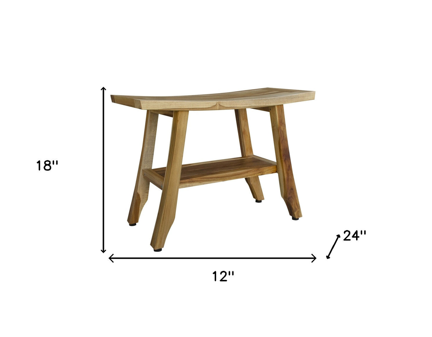 18" X 24" Natural Teak Rectangular Shower Bench With Shelf