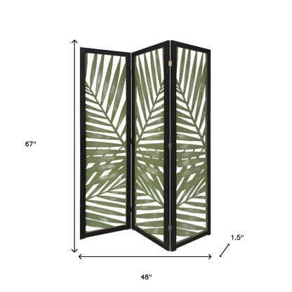 67" Green Solid WoodFolding Three Panel Screen Room Divider