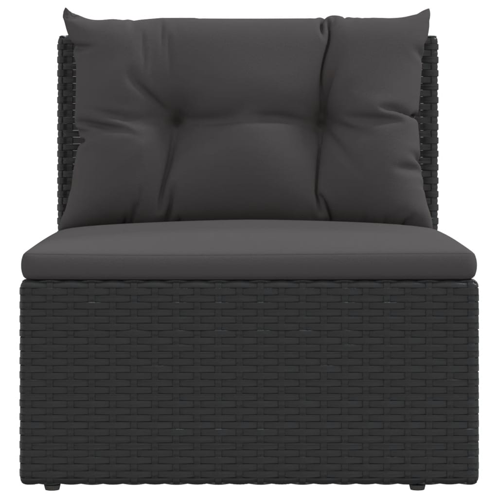 Patio Middle Sofa with Cushions Black Poly Rattan