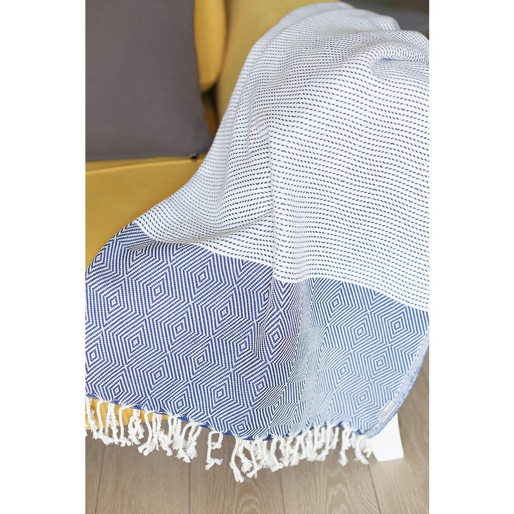 Blue And White Squares And Stripes Turkish Towel Or Throw Blanket