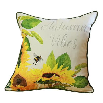 Set Of 4 Square Autumn Vibes Sunflower Pillow Covers