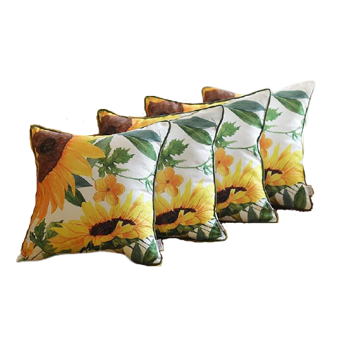 Set Of 4 18" Sunflowers Throw Pillow Cover In Multicolor