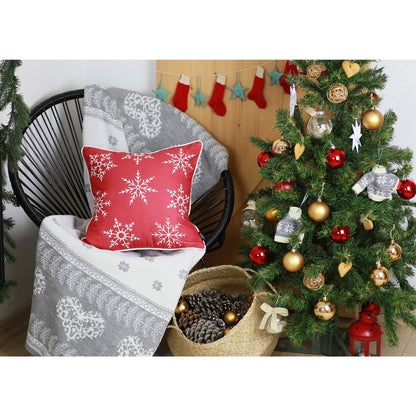 Set Of Four Red 18" Christmas Snowflakes Throw Pillow Covers