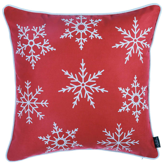 Set Of Four Red 18" Christmas Snowflakes Throw Pillow Covers