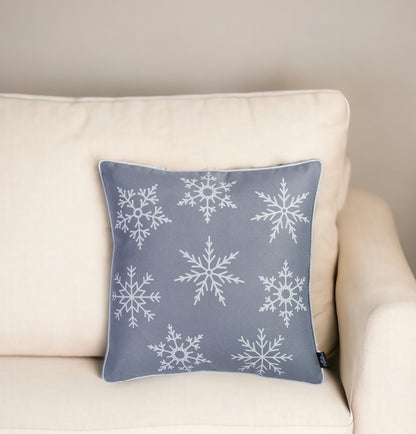 Set of Four Gray Christmas Snowflakes Throw Pillow Cover