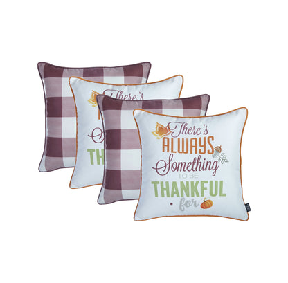 Set of Four 18" X 18" Orange and White Thanksgiving Polyester Pillow Covers